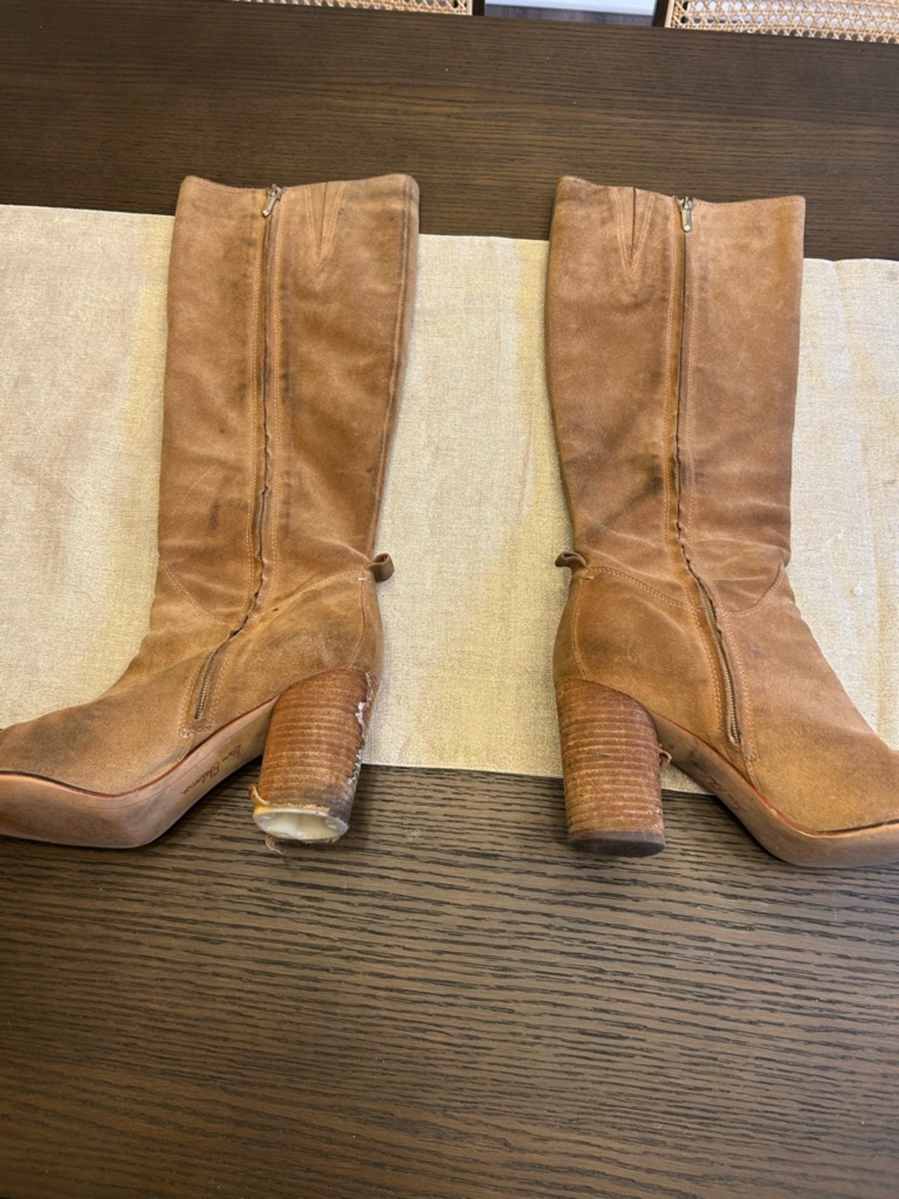 Sam Edelman Tan Suede Mid-Calf Heeled Boots poor condition very worn size 10 - Picture 7 of 12